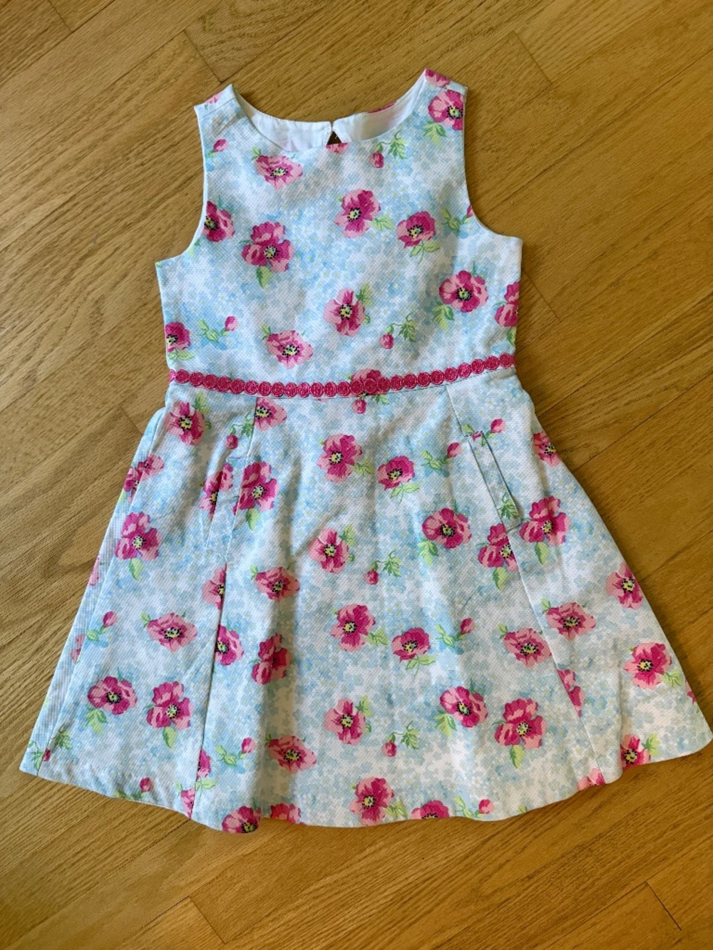 Janie And Jack Spring Floral Pique Dress In Sky Blue Floral Size 6 Girls